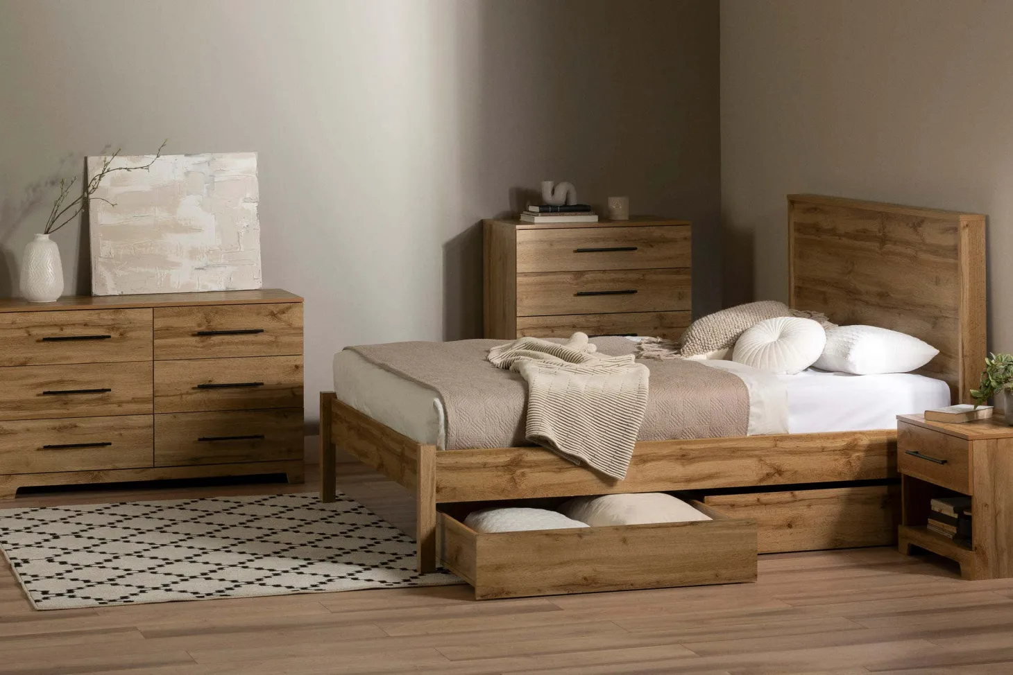 Grand lit avec rangement 2 tiroirs et tête de lit (60") - South Shore