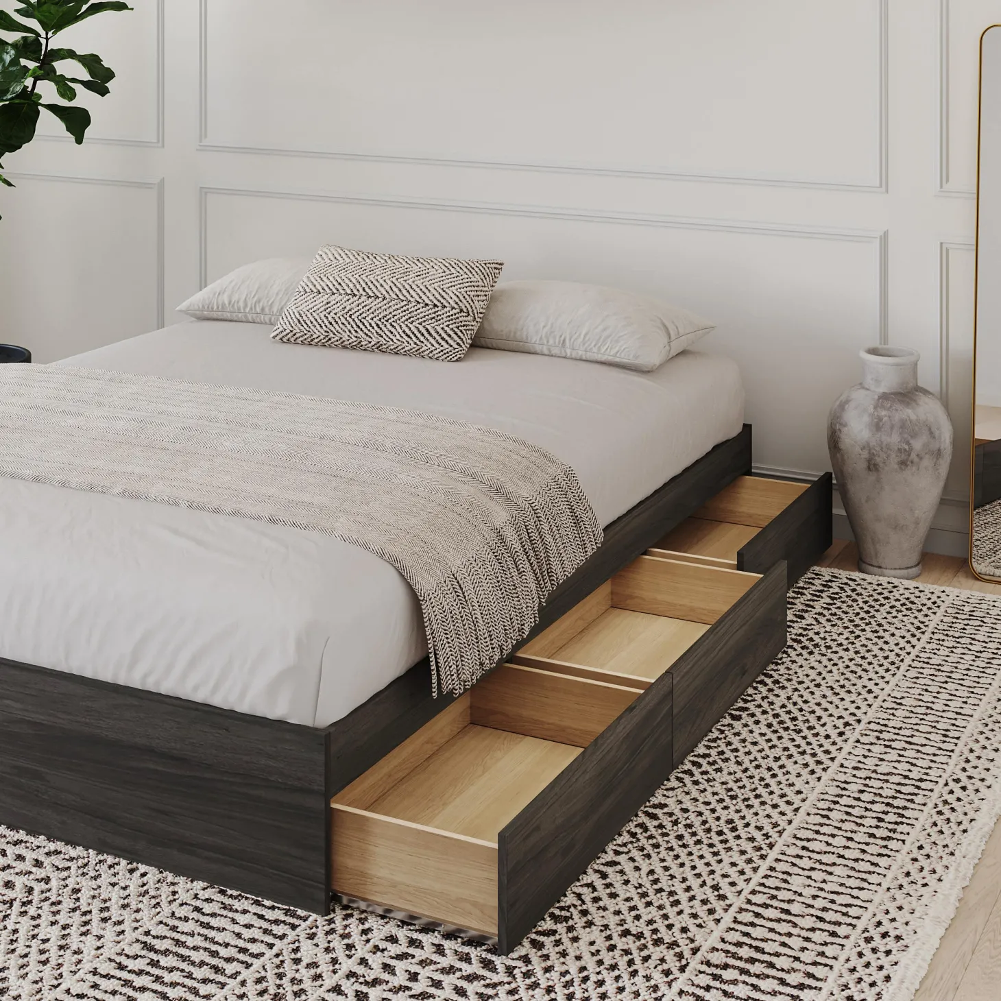 Grand lit avec rangement 3 tiroirs (60") - Nexera