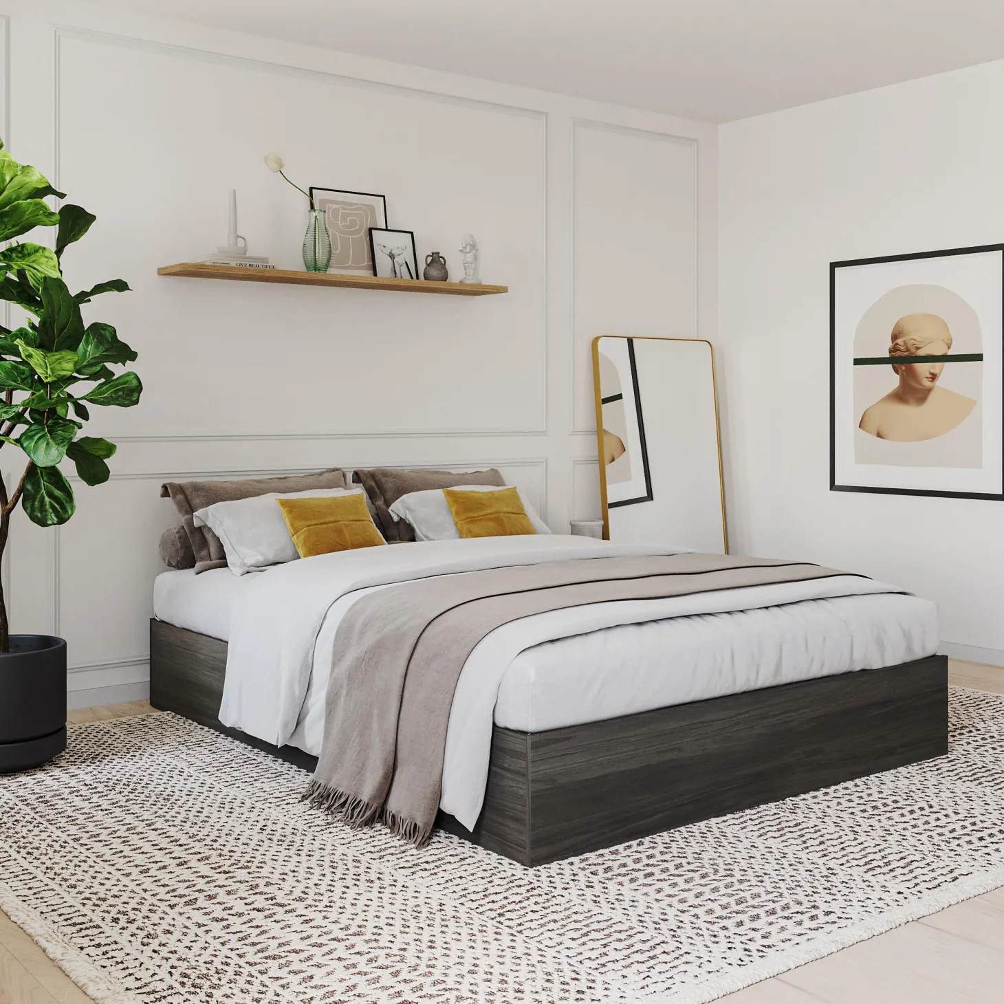Grand lit avec rangement 3 tiroirs (60") - Nexera