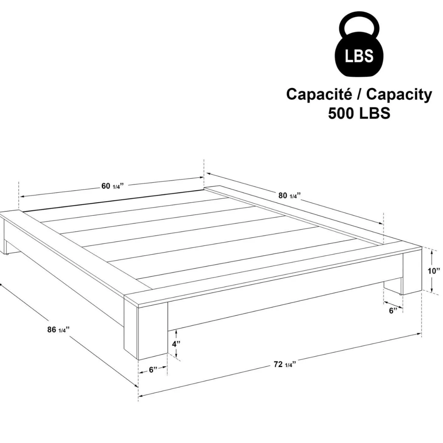 Grand lit plateforme (60'')