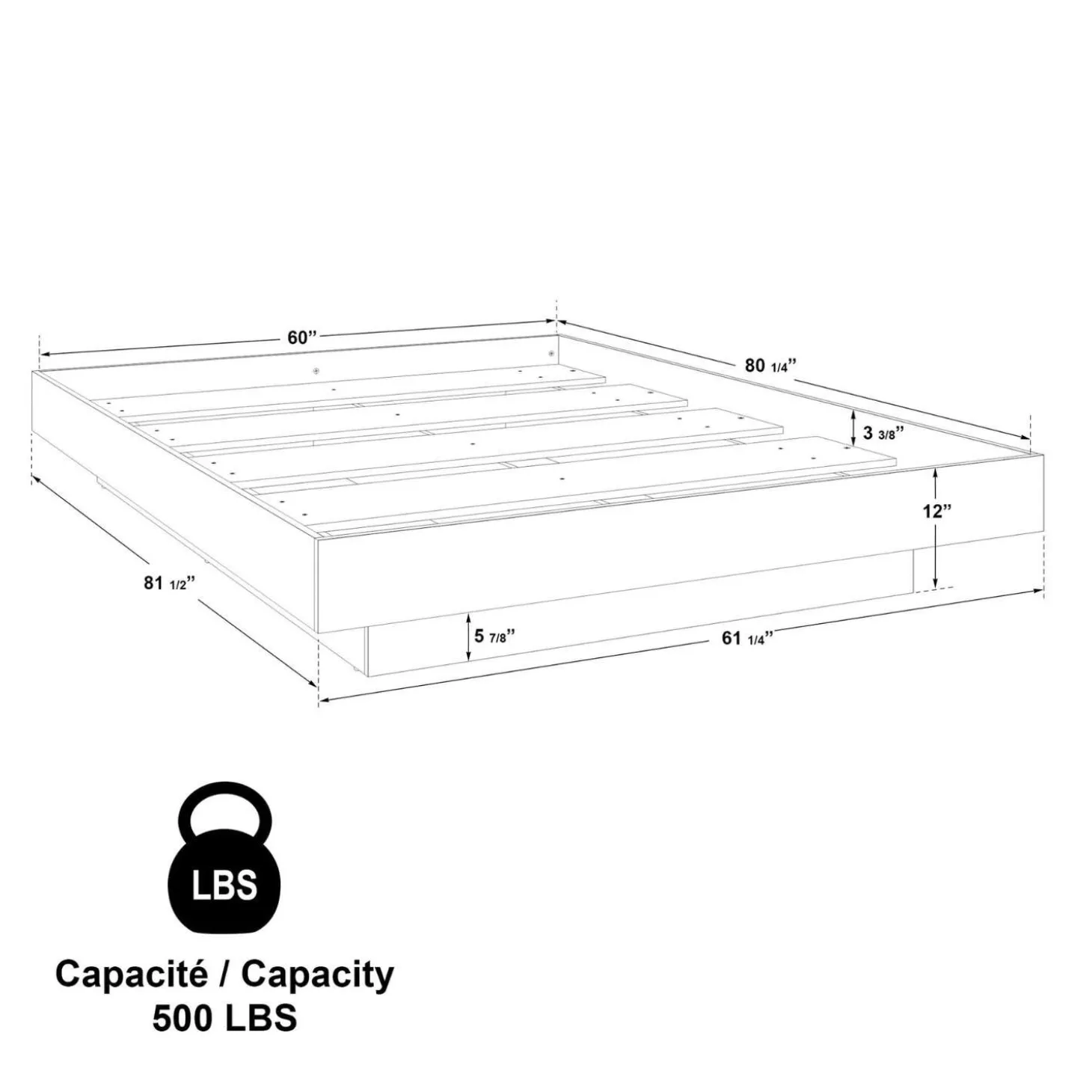 Grand lit plateforme (60'')