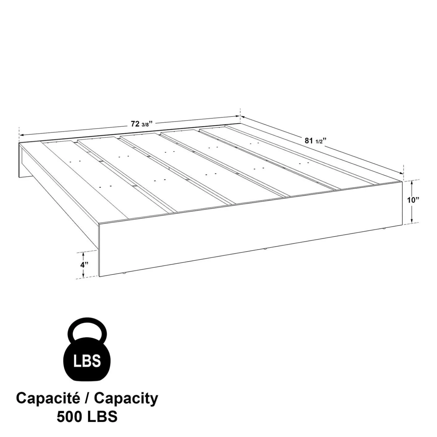 Grand lit plateforme (60'')