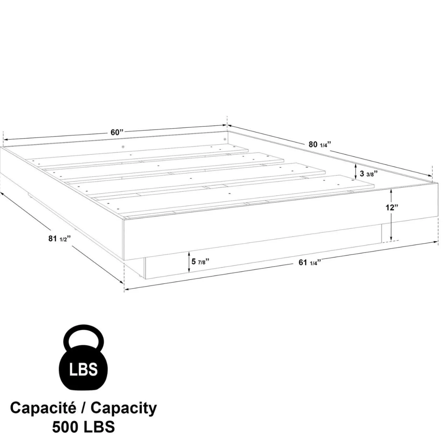 Grand lit plateforme (60'')