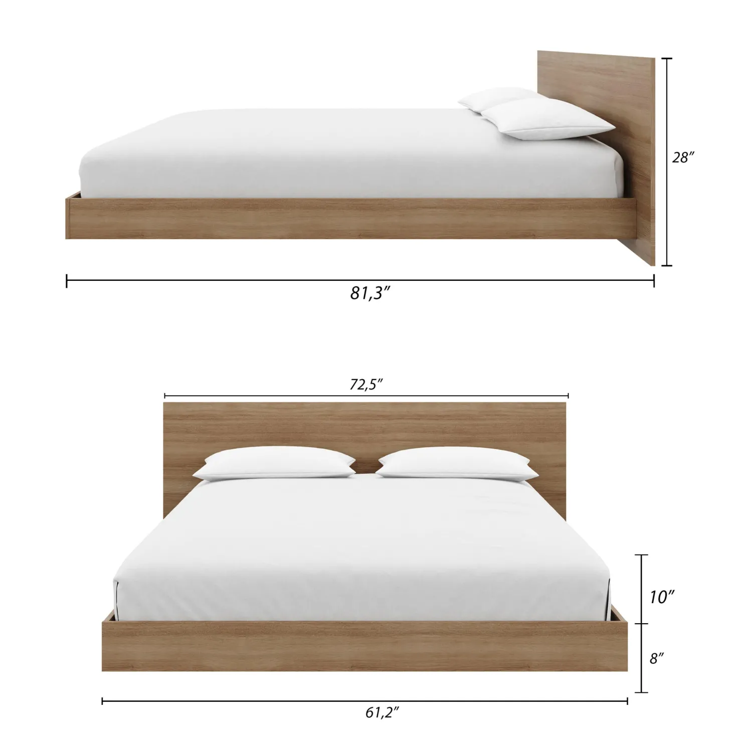Grand lit plateforme avec tête de lit (60") - Nexera