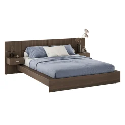 Grand lit plateforme avec panneaux et tables de chevet (60")