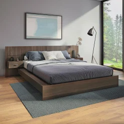 Grand lit plateforme avec panneaux et tables de chevet (60")