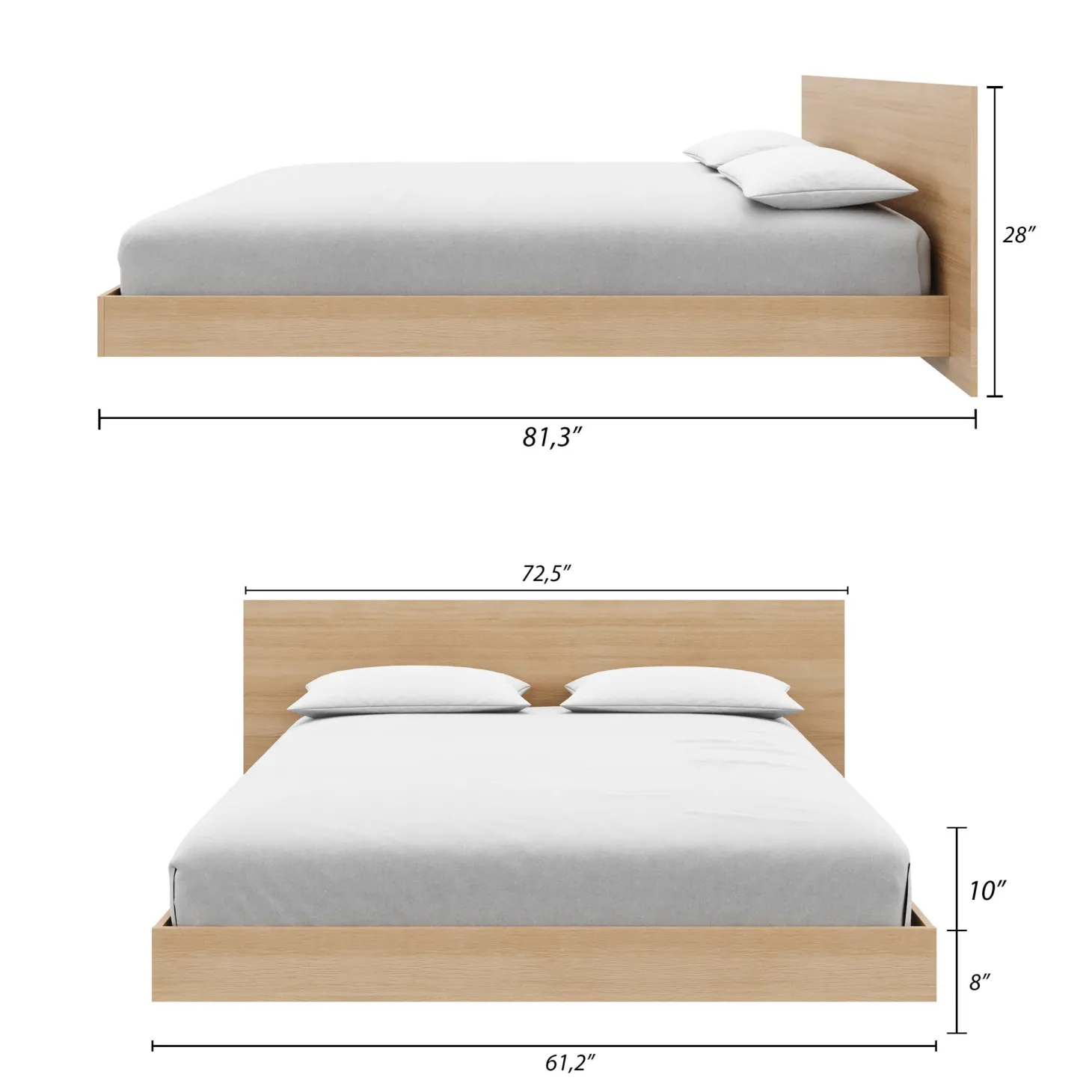 Grand lit plateforme avec tête de lit (60") - Nexera