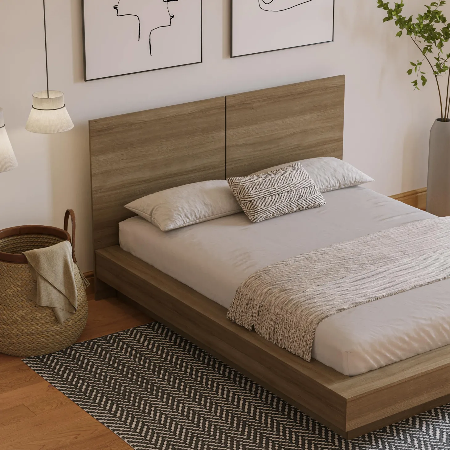 Grand lit plateforme avec tête de lit (60") - Nexera