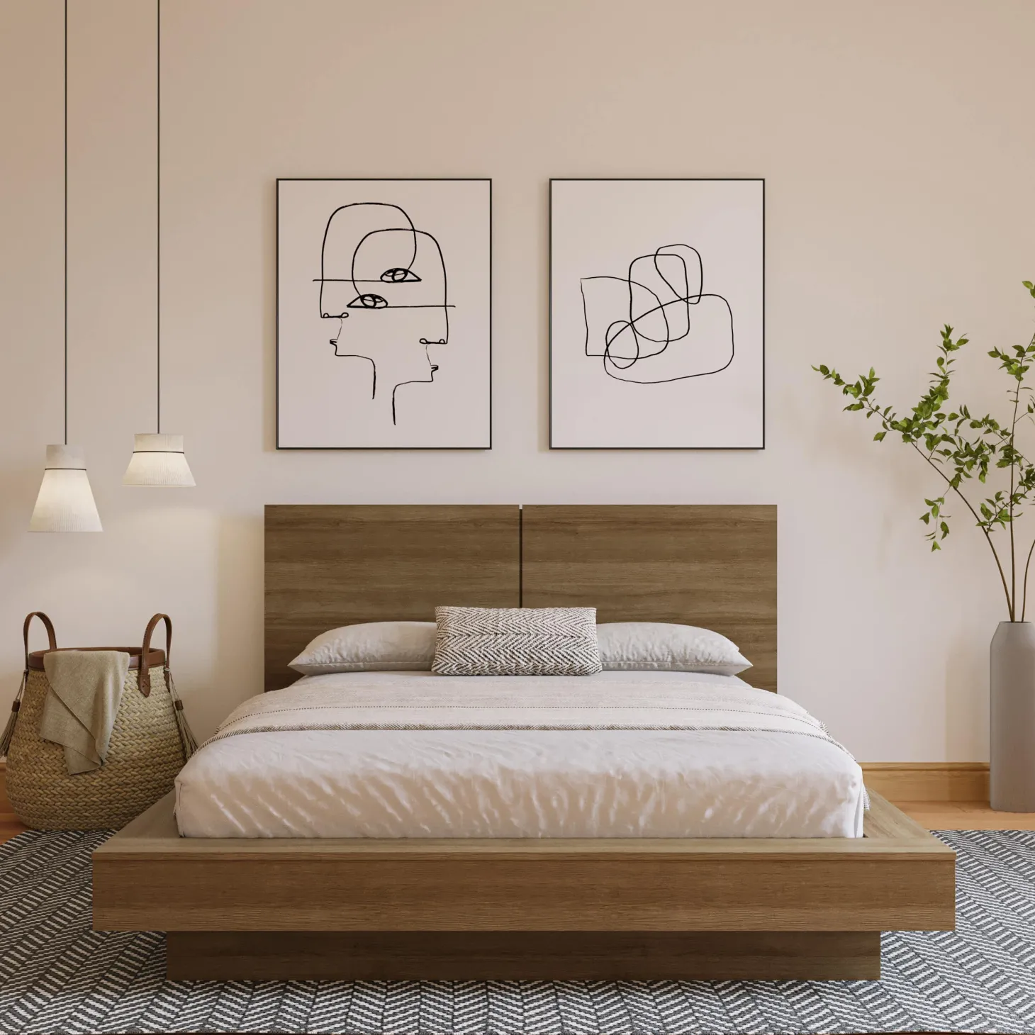 Grand lit plateforme avec tête de lit (60") - Nexera