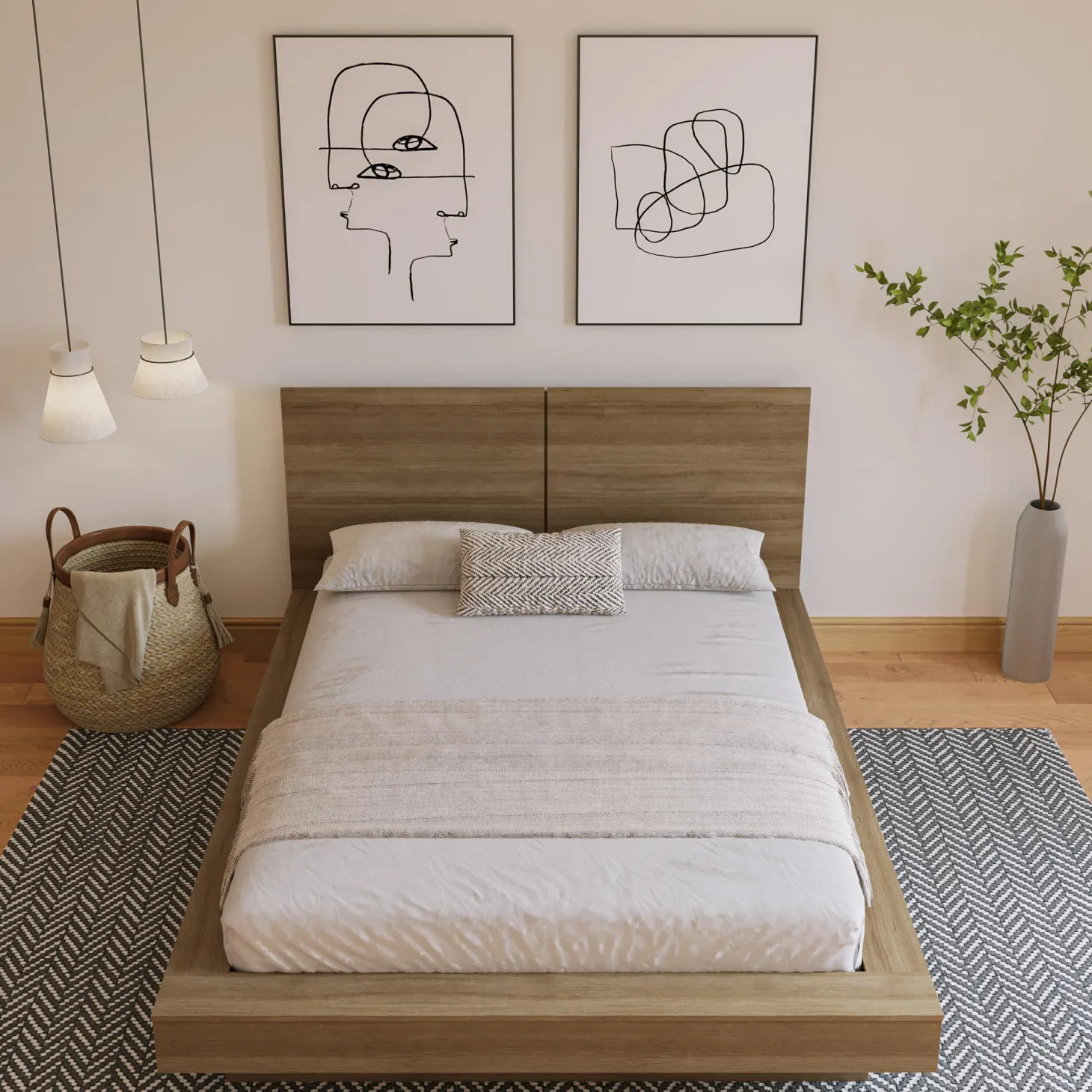 Grand lit plateforme avec tête de lit (60") - Nexera