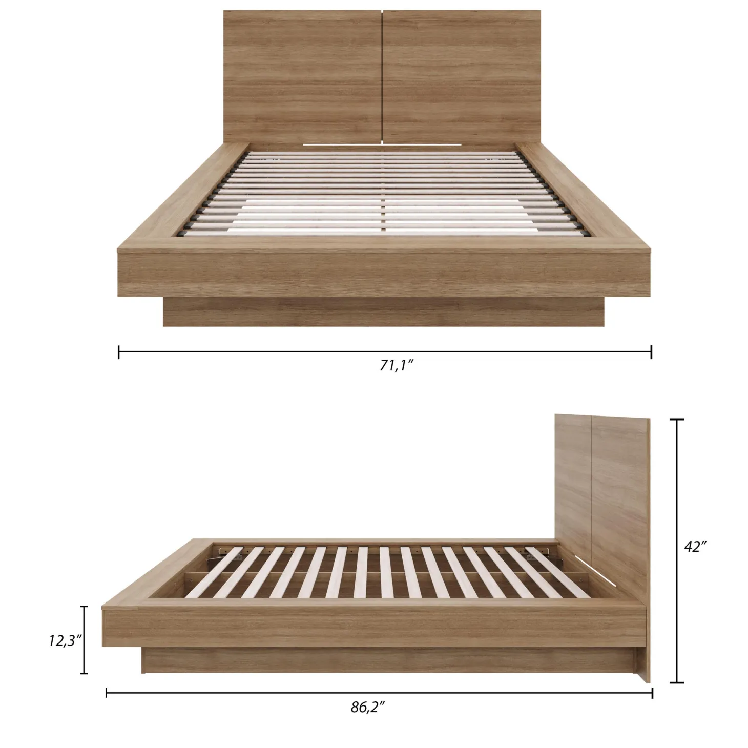 Grand lit plateforme avec tête de lit (60") - Nexera