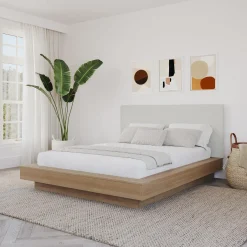 Grand lit plateforme en tissu avec tête de lit (60") - Nexera