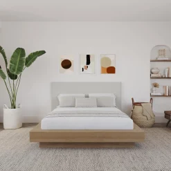 Grand lit plateforme en tissu avec tête de lit (60