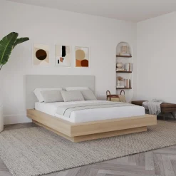 Grand lit plateforme en tissu avec tête de lit (60") - Nexera