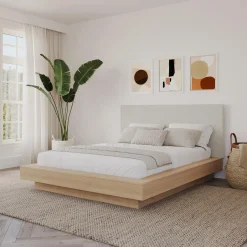 Grand lit plateforme en tissu avec tête de lit (60