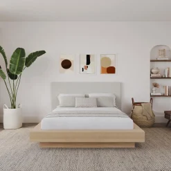 Grand lit plateforme en tissu avec tête de lit (60