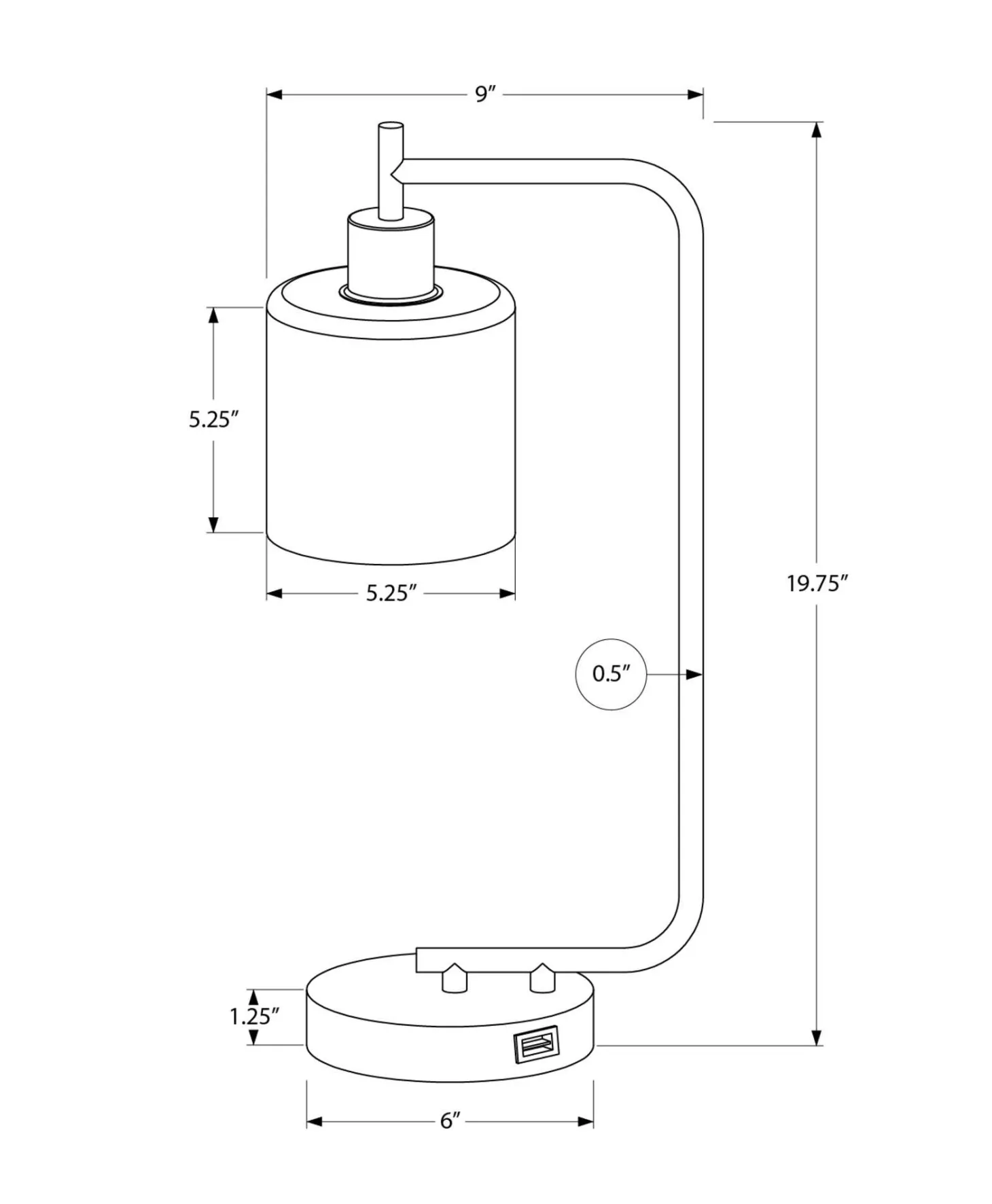 Lampe de table 20"H en métal avec ports usb