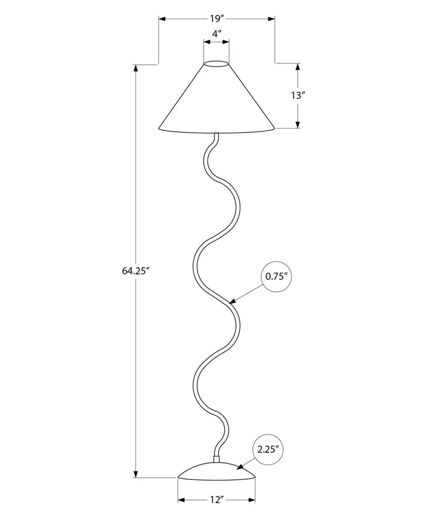 Lampe sur pied 64" en métal