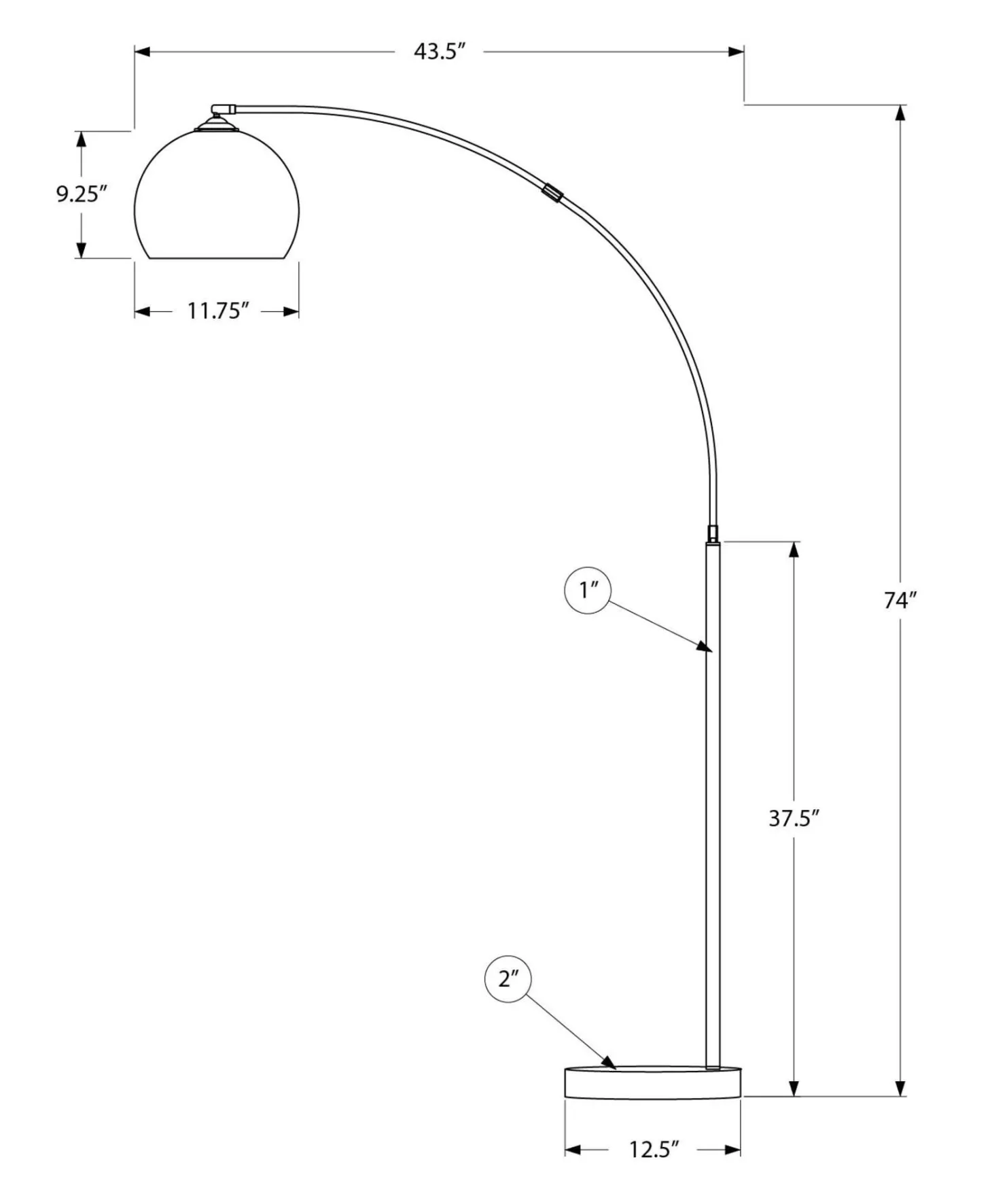 Lampe sur pied 74" en métal