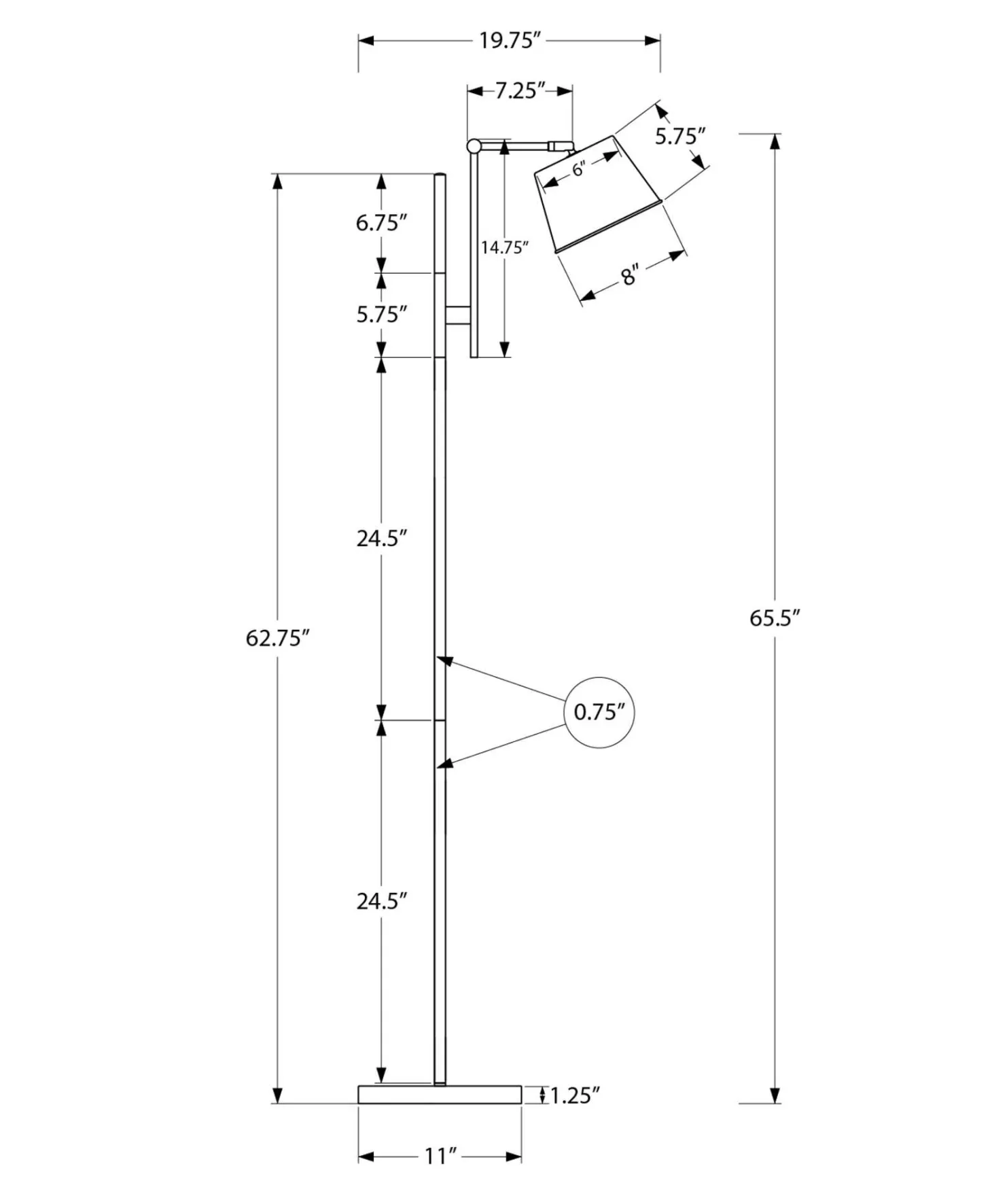 Lampe sur pied 65"H en métal
