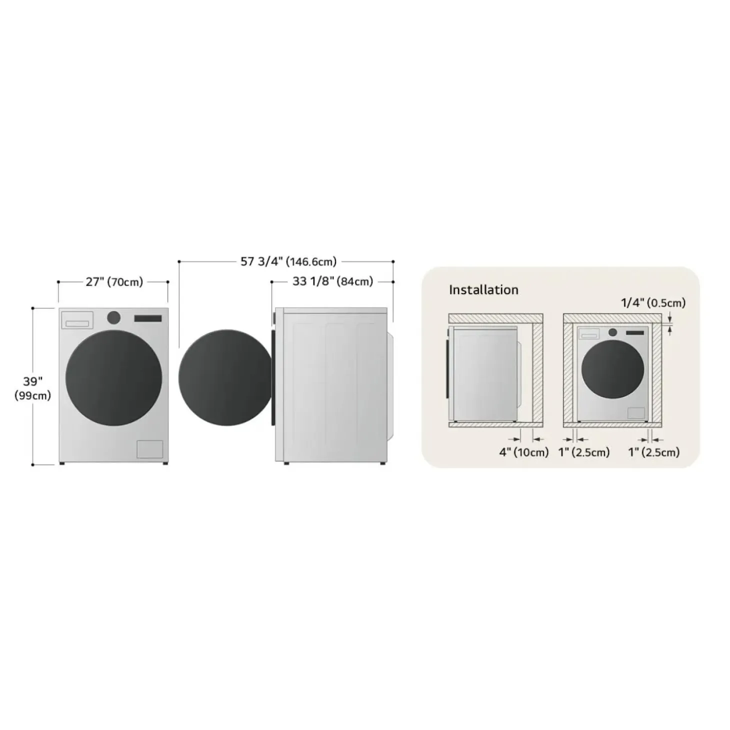 LG Ensemble laveuse sécheuse, Inox noir, Chargement frontal