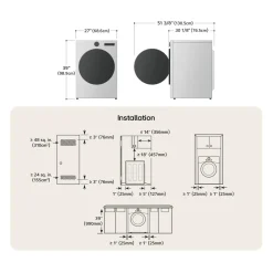 LG Ensemble laveuse sécheuse, Inox noir, Chargement frontal