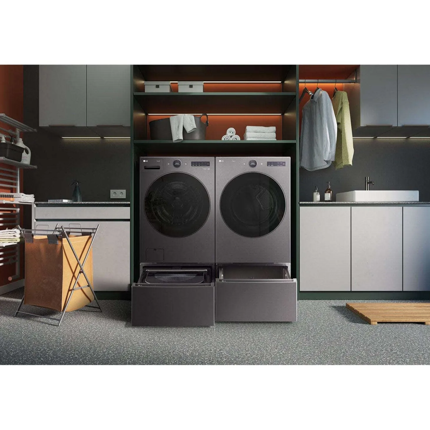 LG Laveuse-piedestal Chargement par le haut Inox Noir 29" - WD300CB