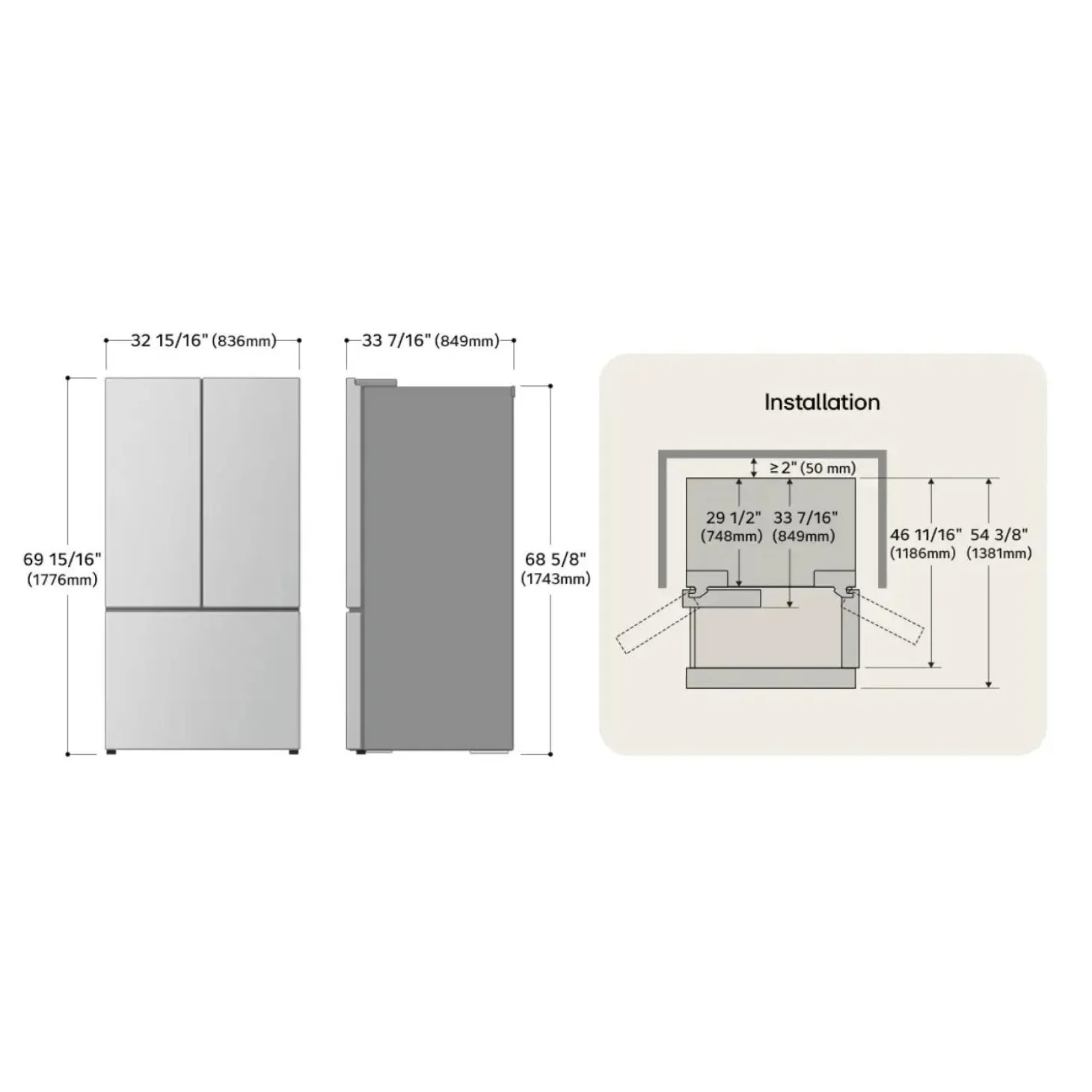 LG Réfrigérateur 25 pi3 33 po Acier inoxydable Portes françaises - LF25S6330S