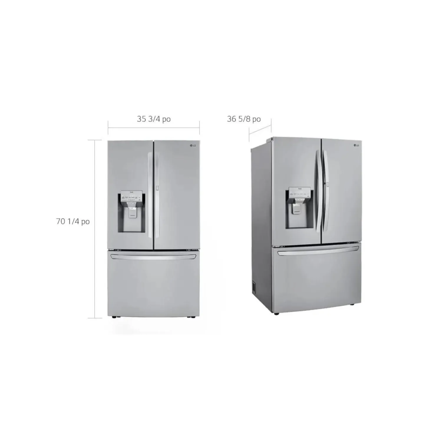 LG Réfrigérateur 30 pi3 36 po Acier inoxydable Congélateur en bas, Portes françaises - LRFDS3016S