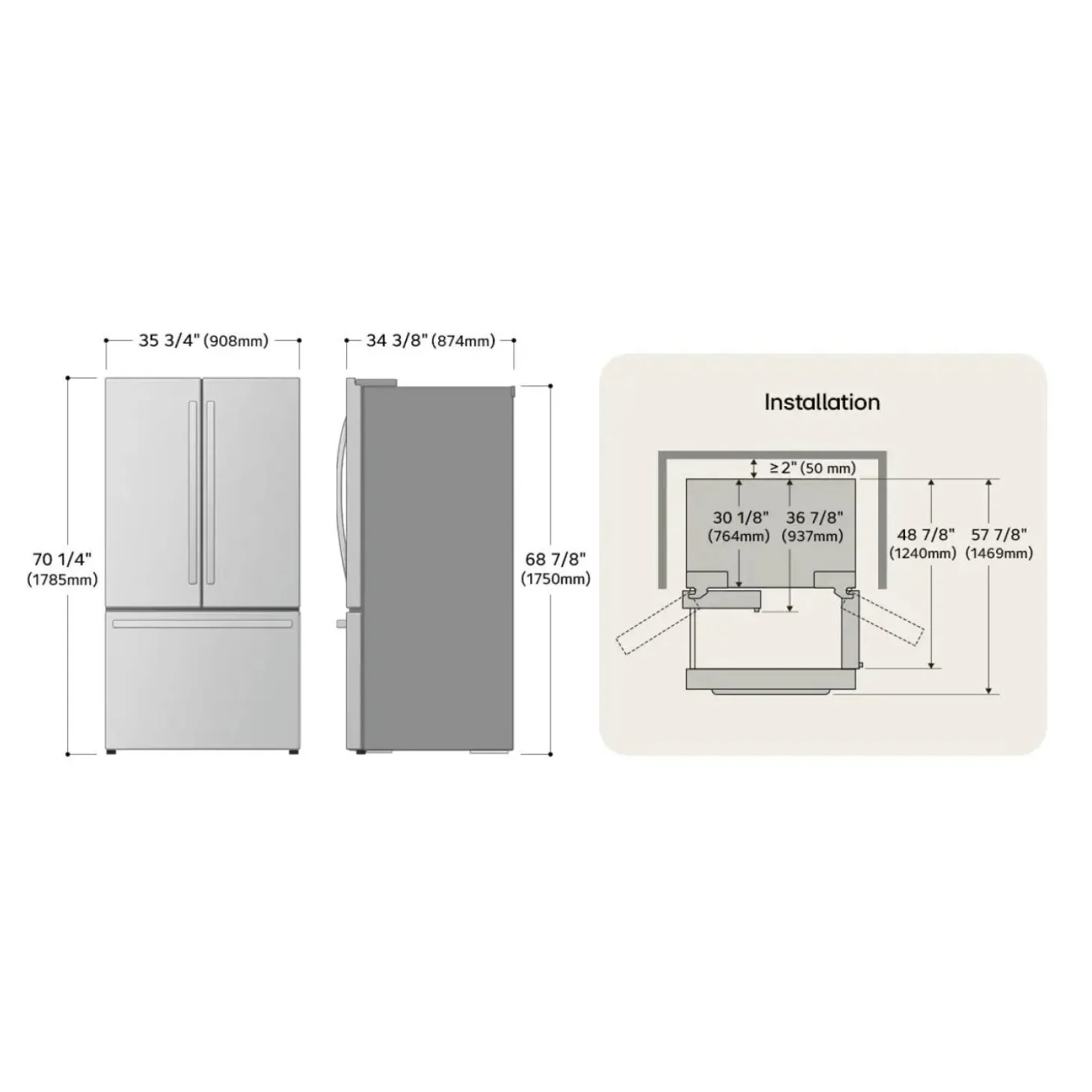 LG Réfrigérateur 31 pi3 36 po Acier inoxydable Portes françaises - LRFXS3106S