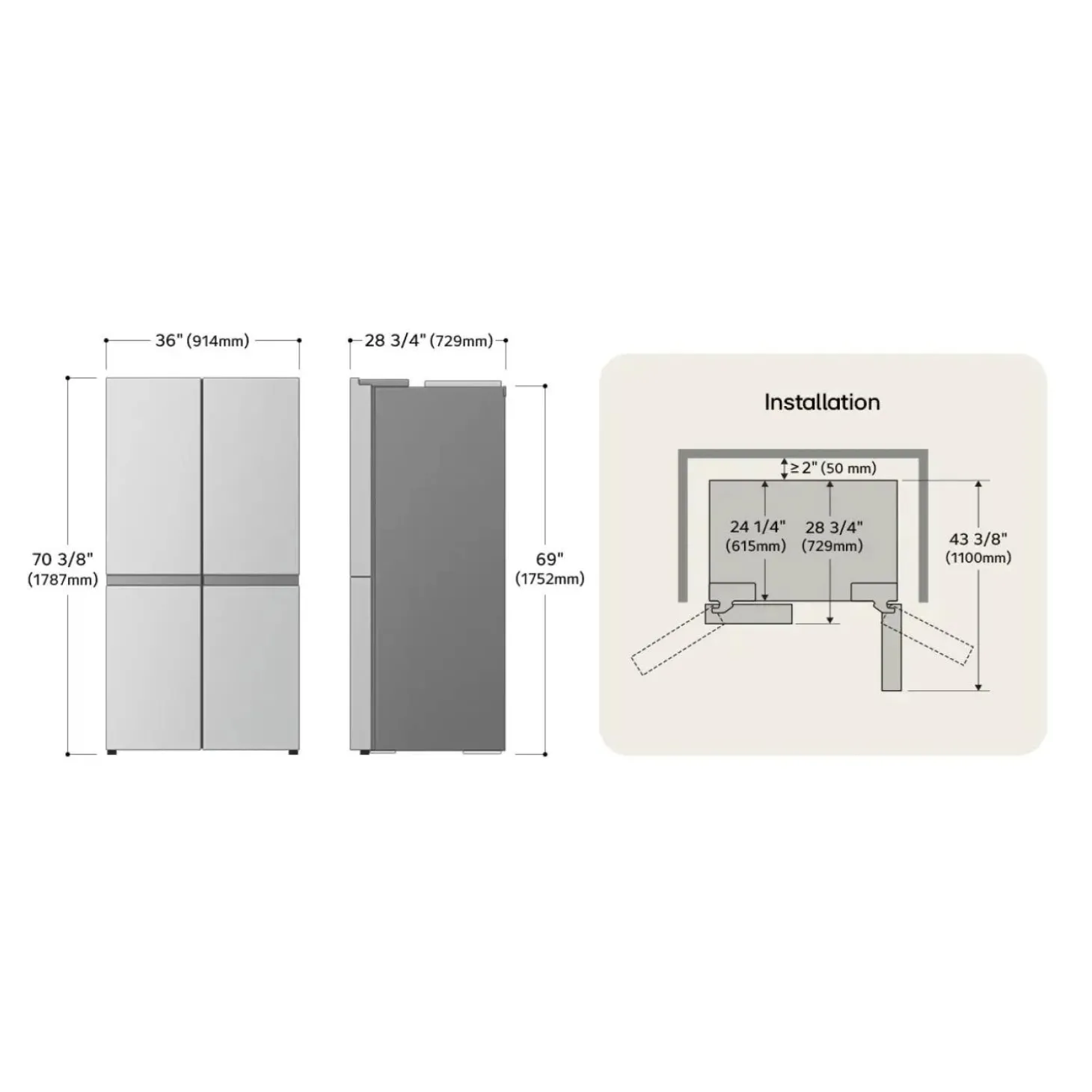 LG Réfrigérateur 23,6 pi3 36 po Acier inoxydable Portes françaises - LF24C8200S