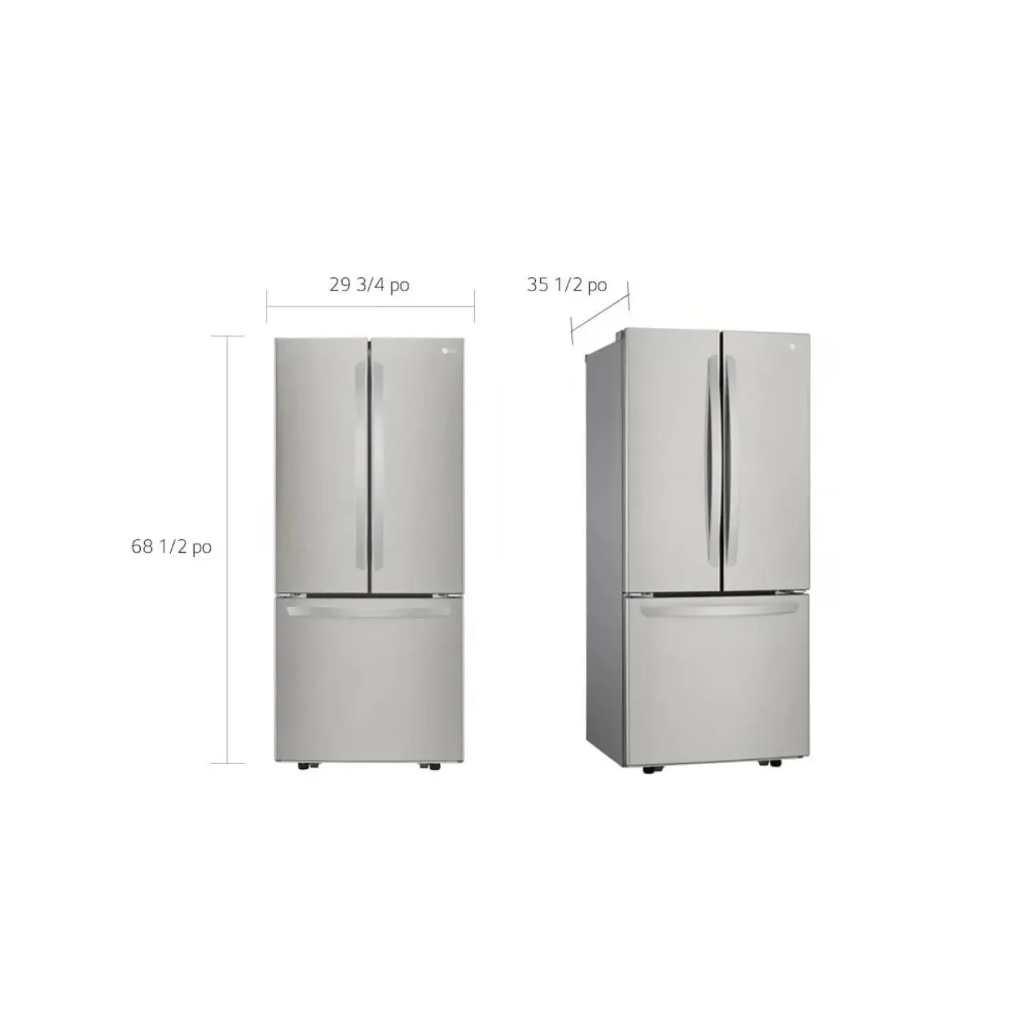 LG Réfrigérateur 21,8 pi3 30 po Acier inoxydable Congélateur en bas, Portes françaises - LRFNS2200S
