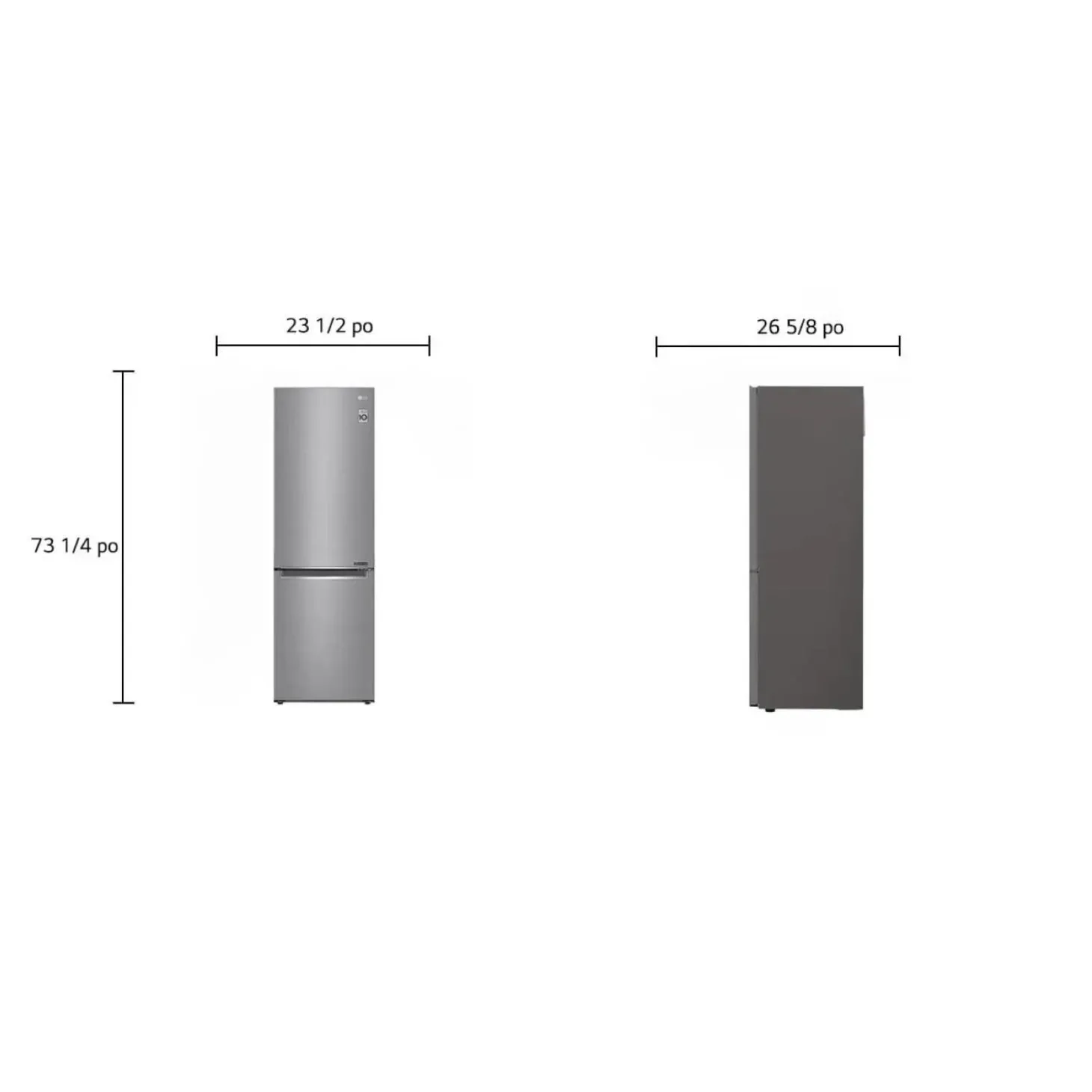 LG Réfrigérateur 12 pi3 24 po Argent platine Congélateur en bas - LBNC12231V