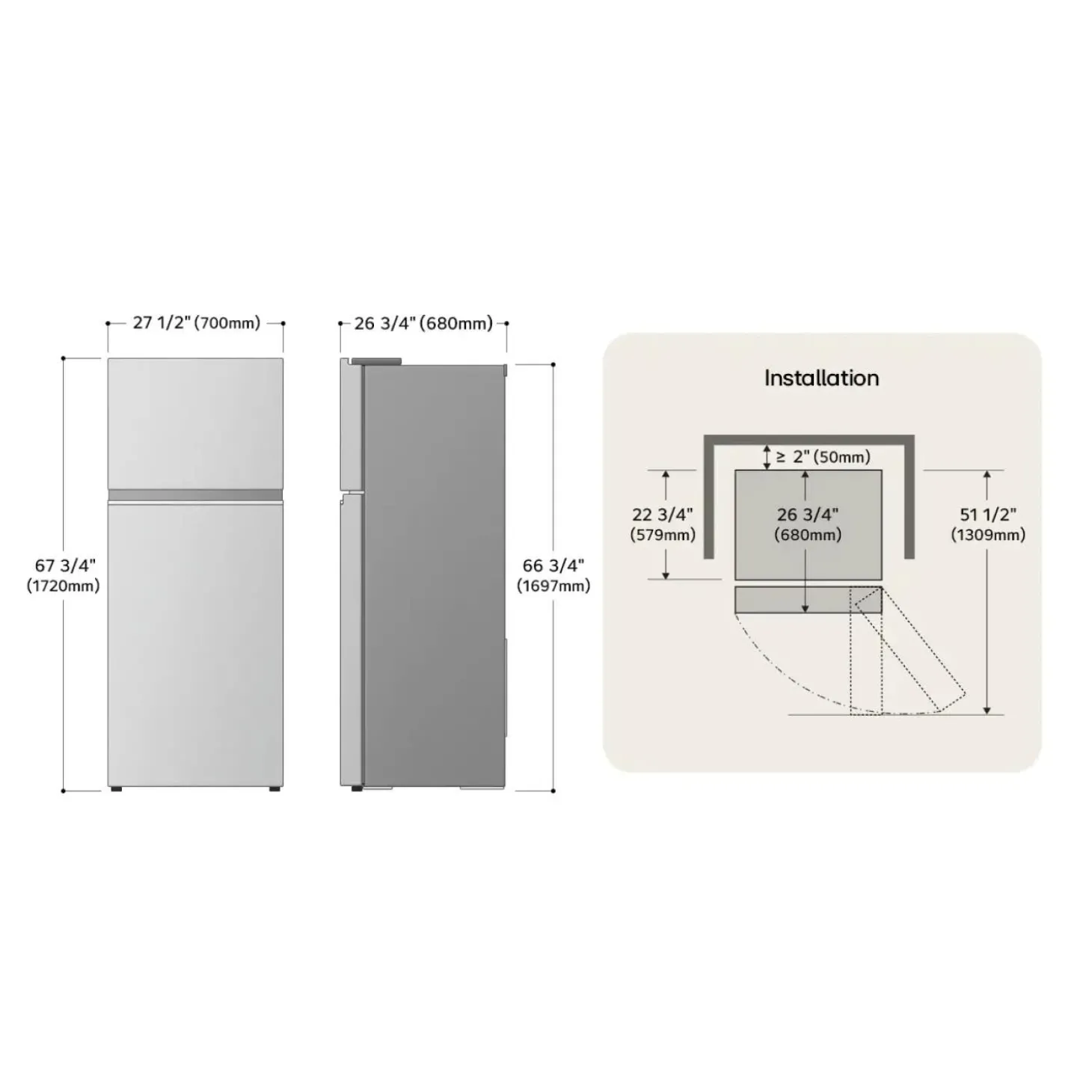 LG Réfrigérateur 11,9 pi3 27 po Argent platine Congélateur en haut - LT13C2000V