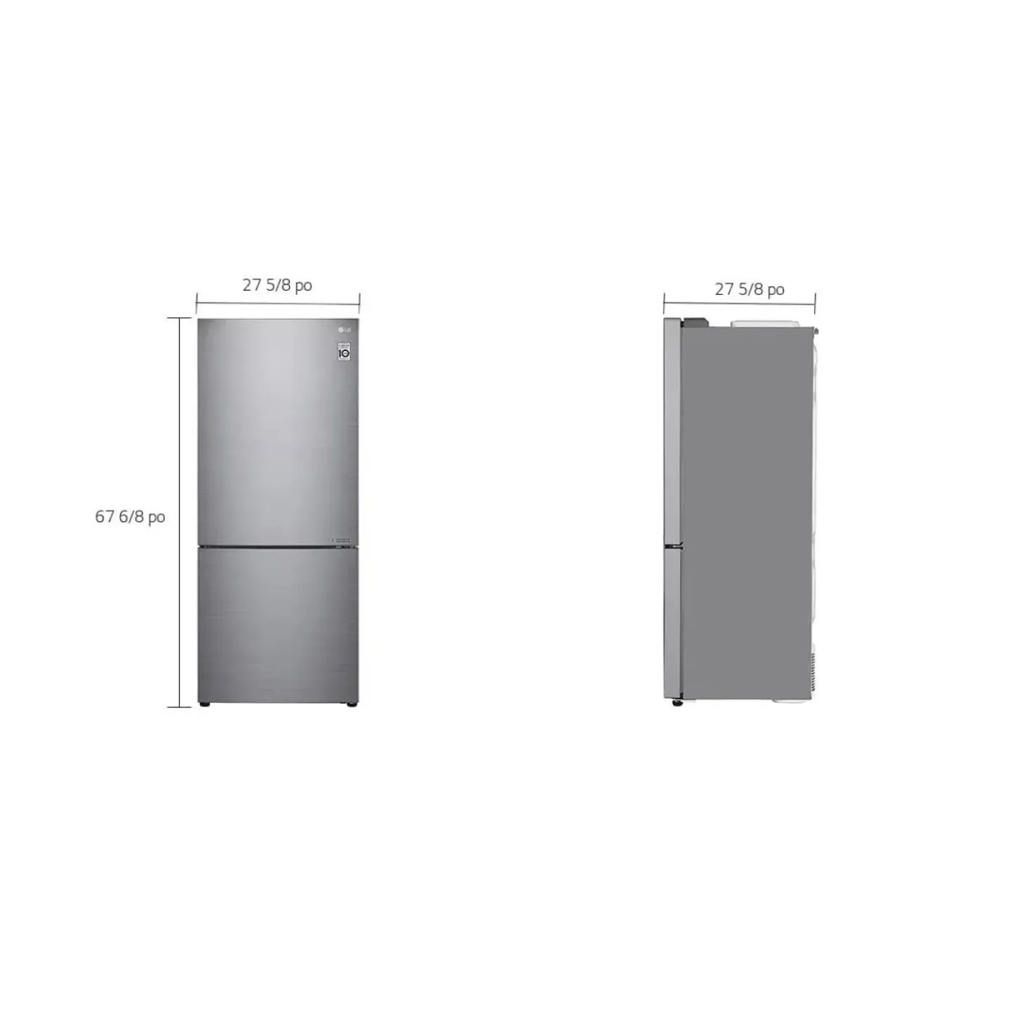 LG Réfrigérateur 15 pi3 28 po Argent platine Congélateur en bas - LBNC15251V