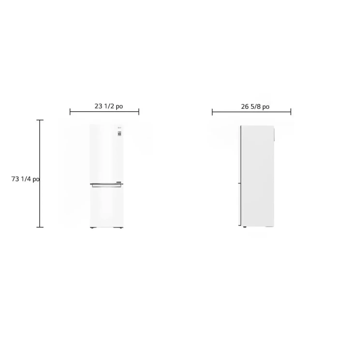 LG Réfrigérateur 12 pi3 24 po Blanc Congélateur en bas - LBNC12231W
