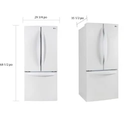 LG Réfrigérateur 21,8 pi3 30 po Blanc Congélateur en bas, Portes françaises - LRFNS2200W