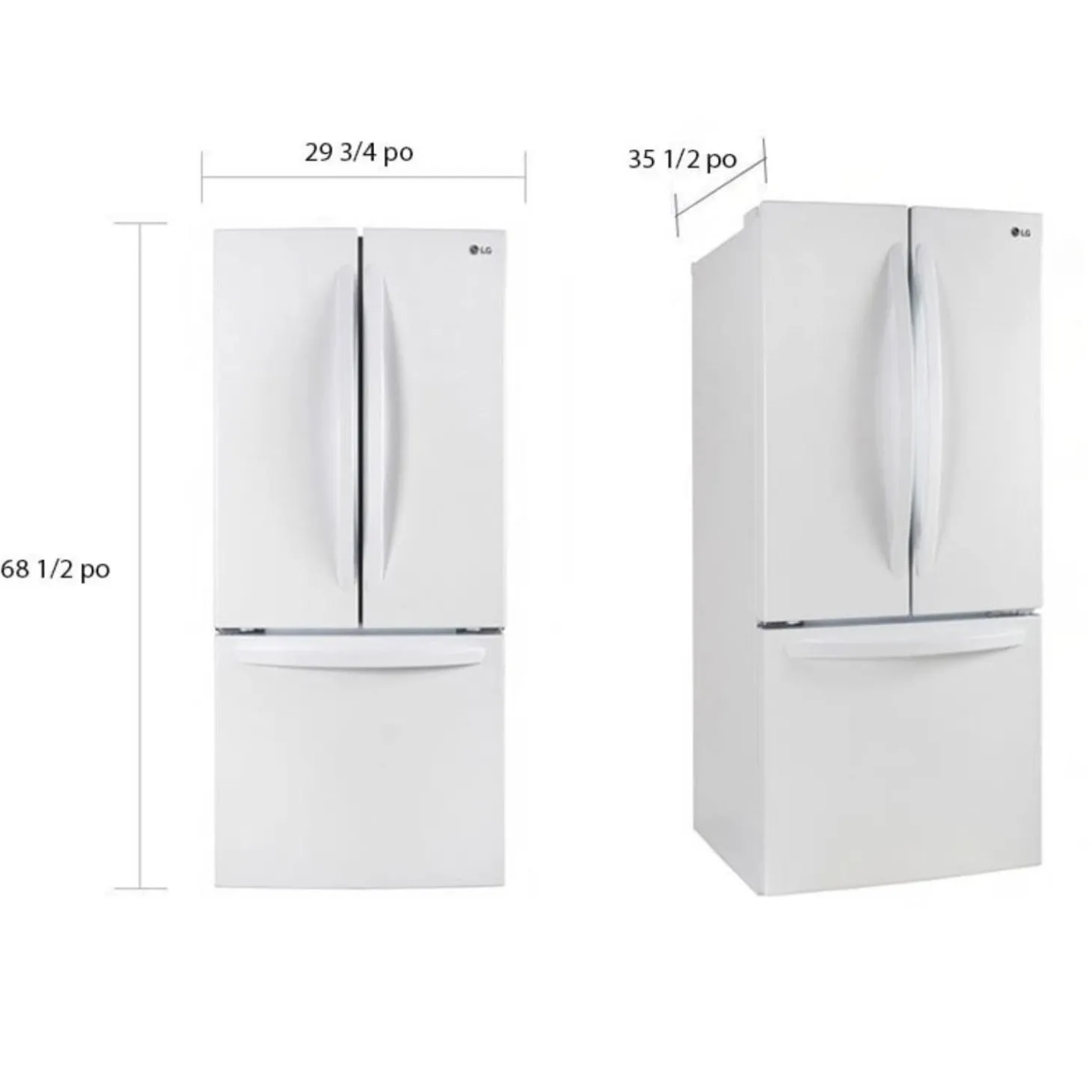 LG Réfrigérateur 21,8 pi3 30 po Blanc Congélateur en bas, Portes françaises - LRFNS2200W