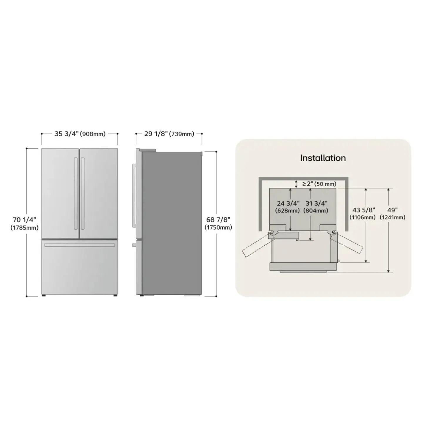 LG STUDIO Réfrigérateur 27 pi3 36 po Blanc Portes françaises - SRFB27W3