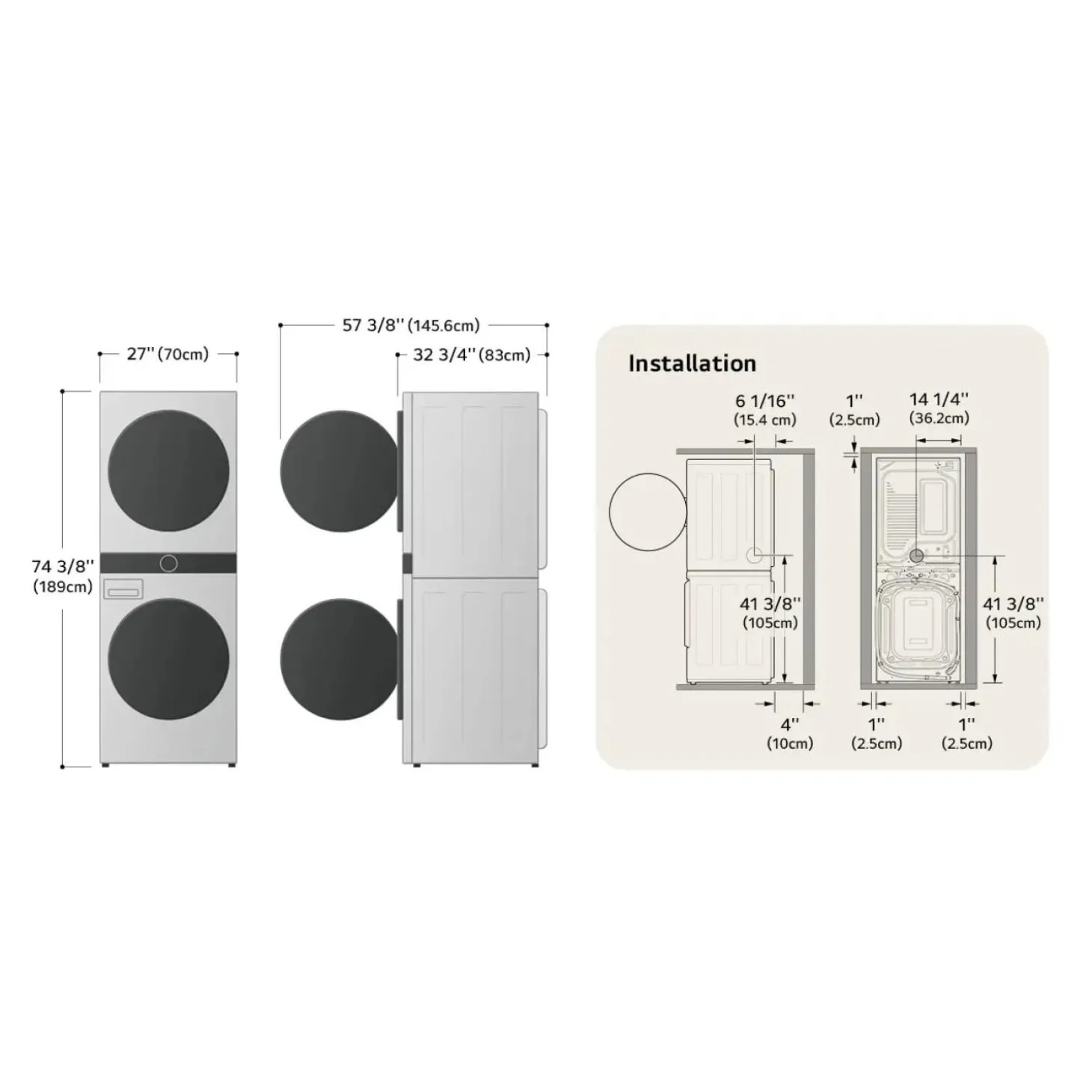 LG STUDIO Tour de lavage, Acier inoxydable, 27", Chargement frontal - SWWE50N3