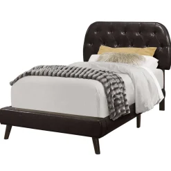 Lit - simple / pattes en bois simili-cuir brun fonce - Monarch