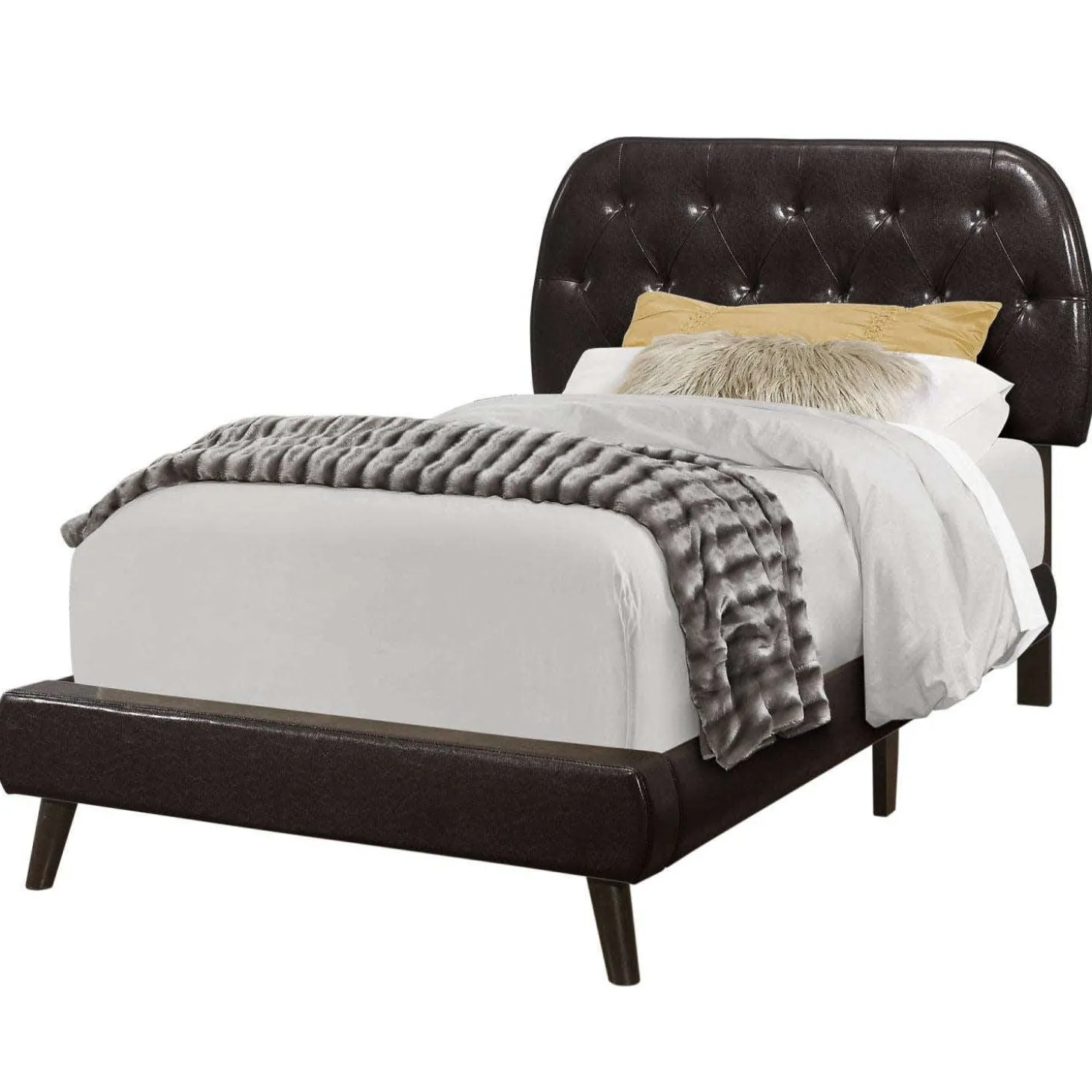 Lit - simple / pattes en bois simili-cuir brun fonce - Monarch