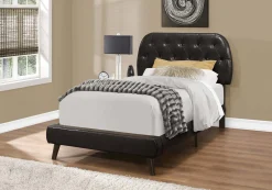 Lit - simple / pattes en bois simili-cuir brun fonce - Monarch