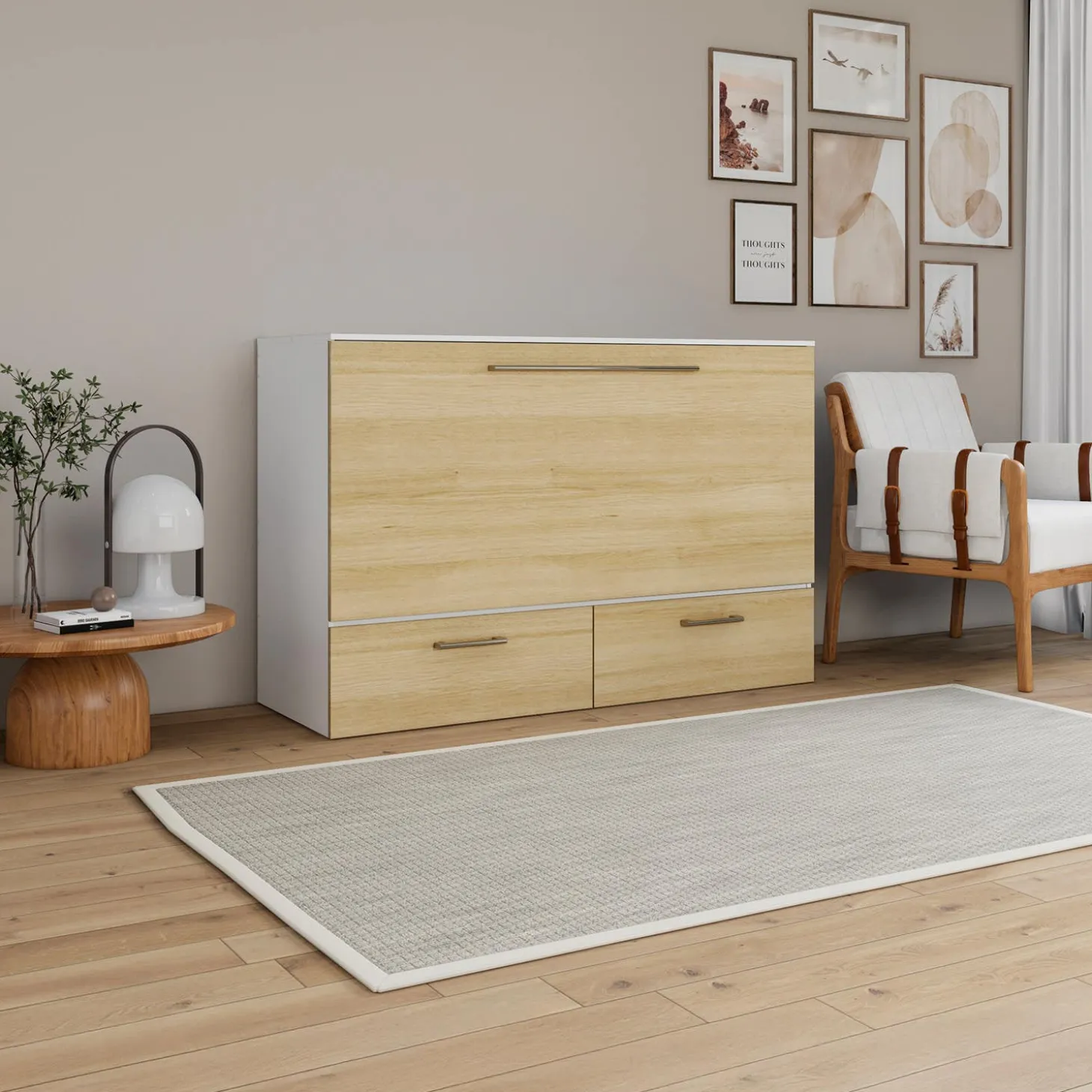 Lit cabinet queen avec matelas 6,5 po - naturel
