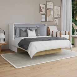 Lit cabinet queen avec matelas 6,5 po - naturel