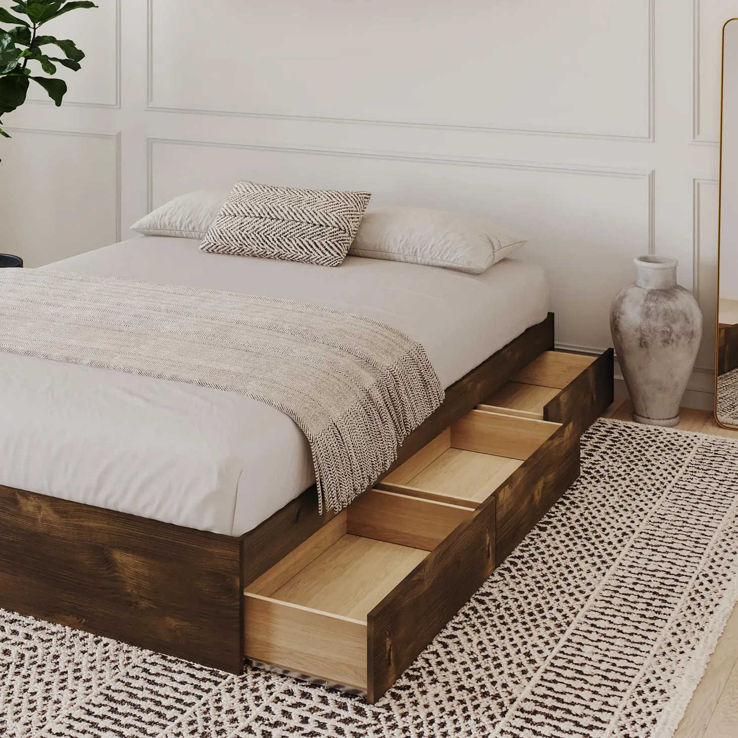 Lit double avec rangement 3 tiroirs (54") - Nexera