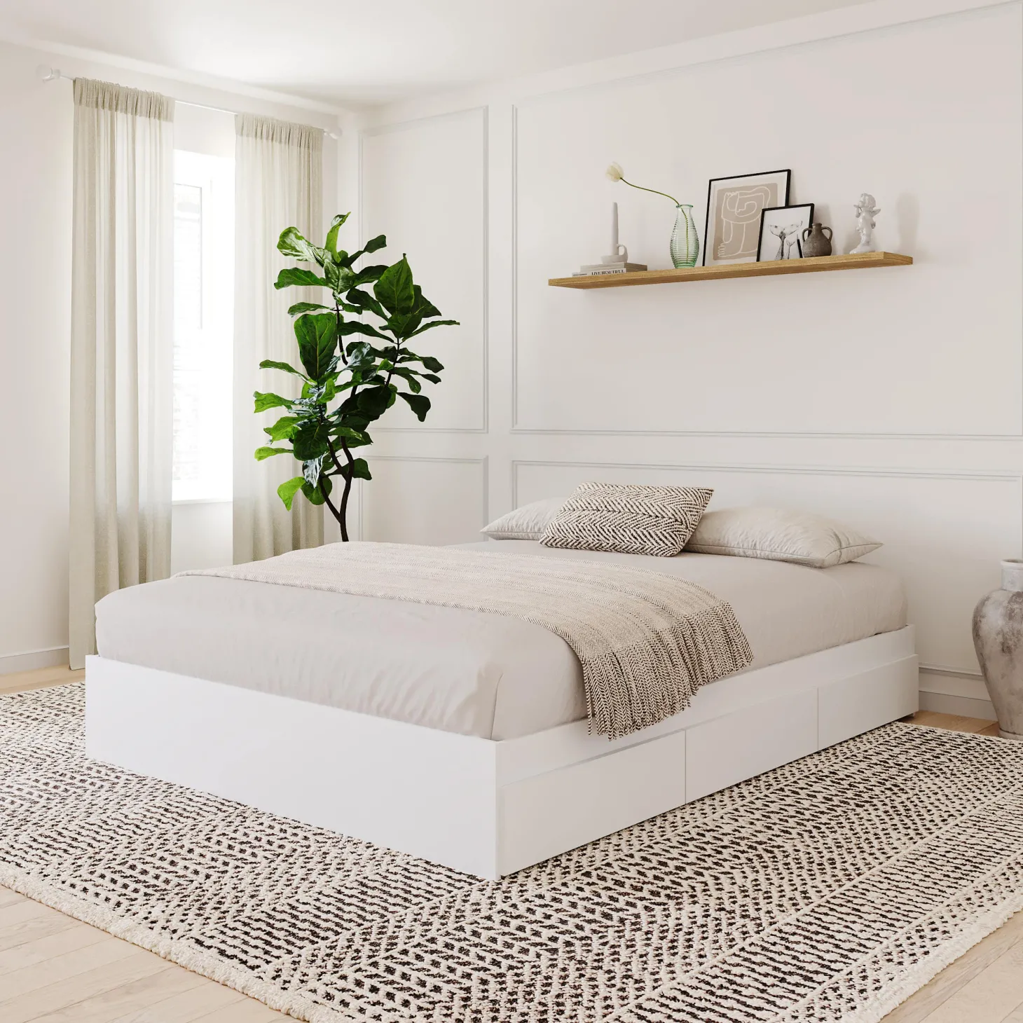 Lit double avec rangement 3 tiroirs (54") - Nexera