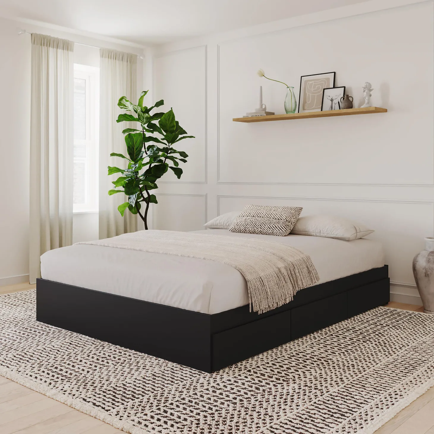 Lit double avec rangement 3 tiroirs (54") - Nexera
