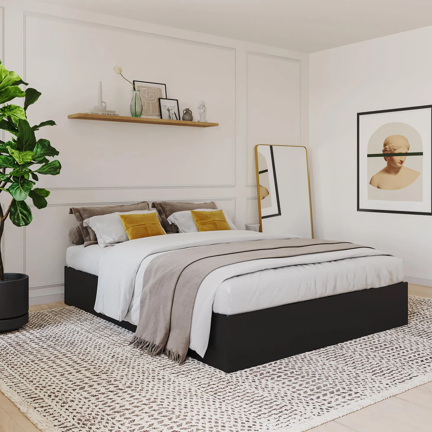 Lit double avec rangement 3 tiroirs (54") - Nexera
