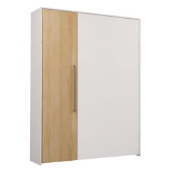 Lit escamotable queen - blanc et naturel